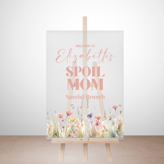 Spring Flowers Mother's Day Brunch Welcome Acrylic Sign, Floral Poster Acrylic Banner, Editable Mom's Day Sign | Spring Party