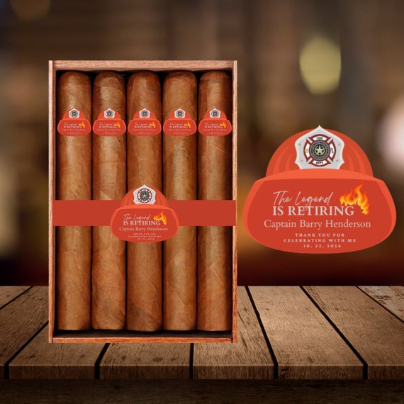 Customizable Firefighter Retirement Cigar Labels - Whiskey and Cigars Theme - Printable Fireman Retirement Cigar Template