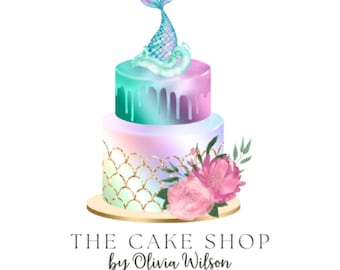 Custom Logo, Bakery Logo, Mermaid Cake Logo, Bakers Logo, Baking Logo, Food Logo, Watercolor Logo, Cake Logo, Premade Logo, Instant Download