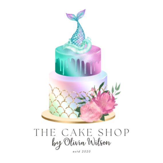 Custom Logo, Bakery Logo, Mermaid Cake Logo, Bakers Logo, Baking Logo, Food Logo, Watercolor Logo, Cake Logo, Premade Logo, Instant Download