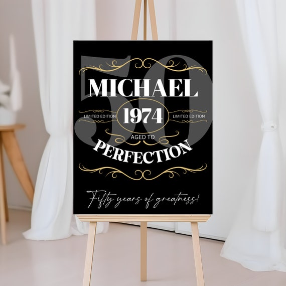 Editable Whiskey Birthday Welcome Sign - Custom Men's Birthday Banner - Aged to Perfection Any Age and Year, Instant Downlaod