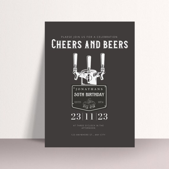 Editable Cheers and Beers Birthday Party Invitation Template, Custom Any Age - DIY Beer Tap Invite, Cheers & Beers Decor, Instant Download
