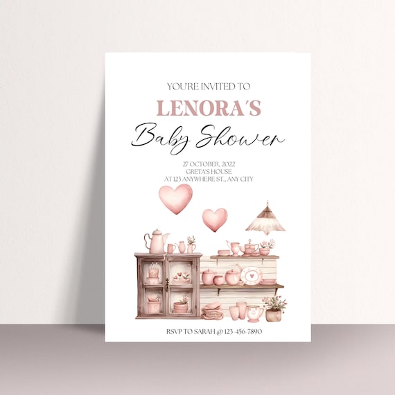 Personalized Pink Baby Shower Invitation, Custom Pink Party Invite - Printable Template, Custom, DIY Pink Theme Invite, Baby Girl