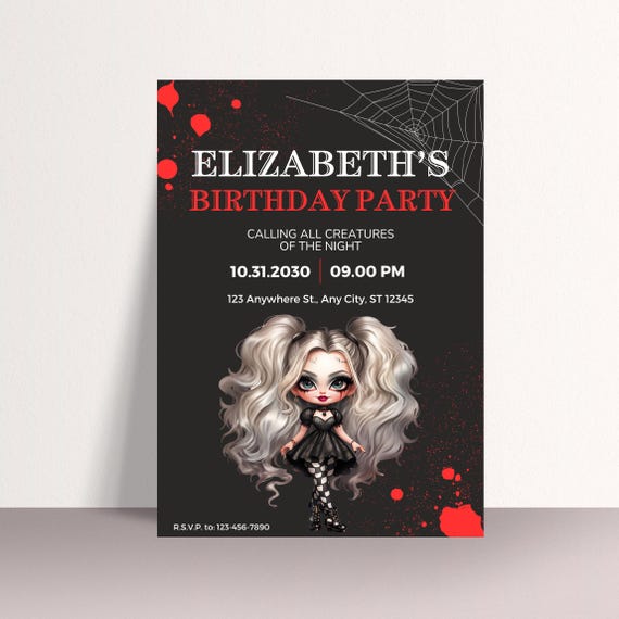 Editable Halloween Cute Spooky Girl Invitation | Spooky Halloween Kids Party Template | Customizable Kids Birthday Invite, Instant Download
