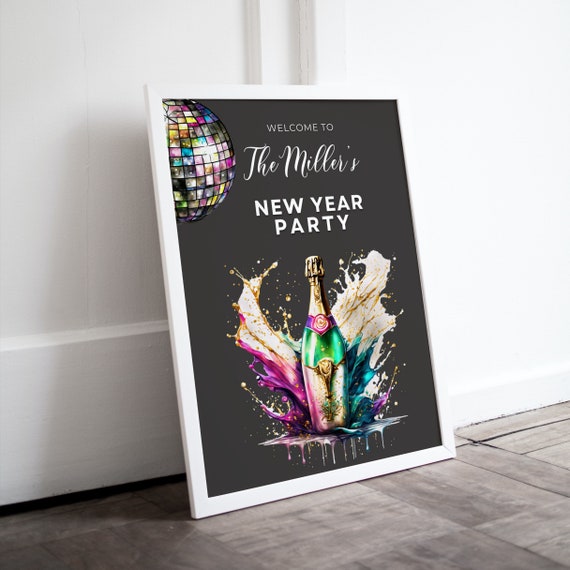 Printable New Year's Welcome Sign Template - Happy New Year Decor - DIY Party Banner - Festive New Year Party - Welcome Party Printable