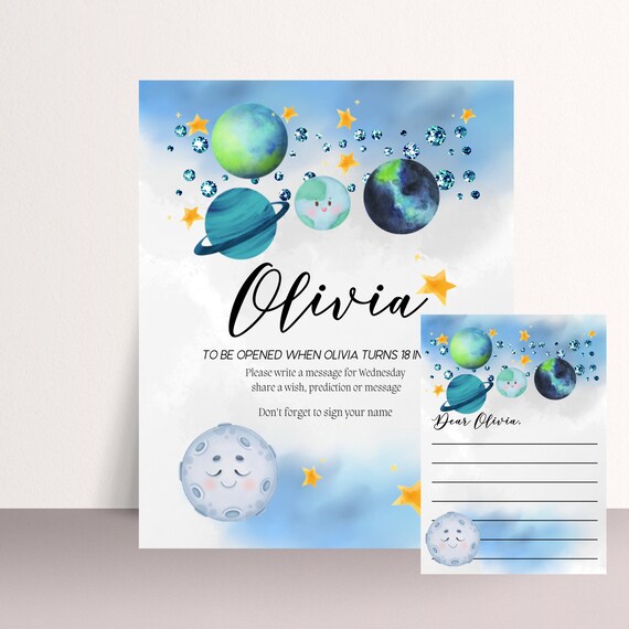 Space Birthday Time Capsule Template, Blue Galaxy Birthday Party Signs, Houston We Have a One Year Old, Stars Birthday Capsule, #SBB
