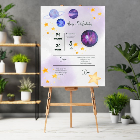 Space Birthday Milestone Sign Template, Purple Galaxy Birthday Party Signs, Houston We Have a One Year Old, Stars Birthday Banner, #SBP