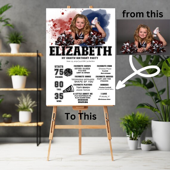 Editable Cheer Leading Birthday Milestone Sign Template, DIY Printable Decor for Sports Party | Editable Cheer Banner