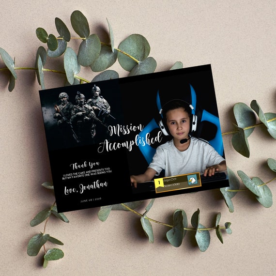 Video Game Photo Birthday Thank You Card, Gamer Birthday Thank You, Gaming Printable Cards, Print and Digital, #GWT