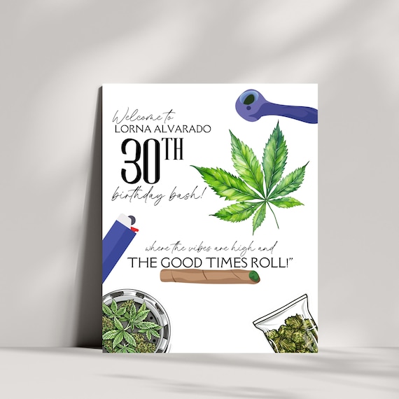 Custom Stoner Birthday Welcome Sign | Editable 420 Party Poster | Cannabis Themed Birthday Decor | High Vibes Celebration Sign