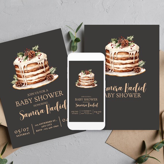 Neutral Christmas Pancakes Baby Shower Invitation Template, Editable Baby Shower Invitations, Christmas Neutral Theme Baby Shower Invite