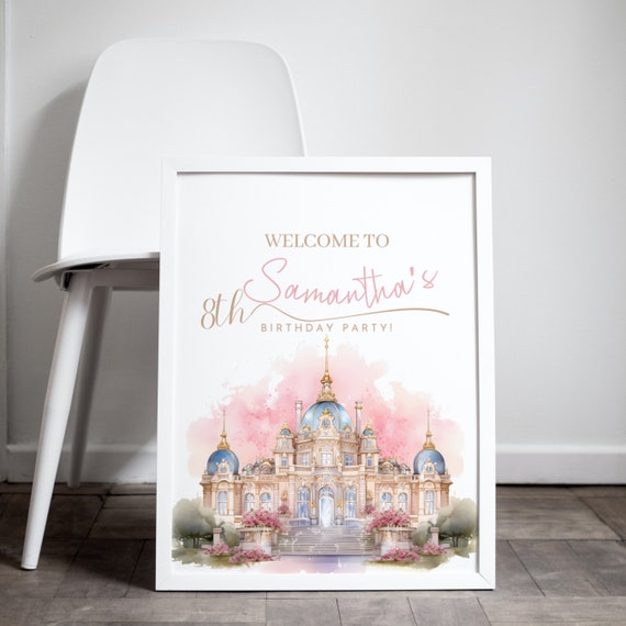 Editable Princess Castle Birthday Welcome Sign Template | Customizable Fairy Tale Party Décor | DIY Printable Signs Decor, Any Age Banner
