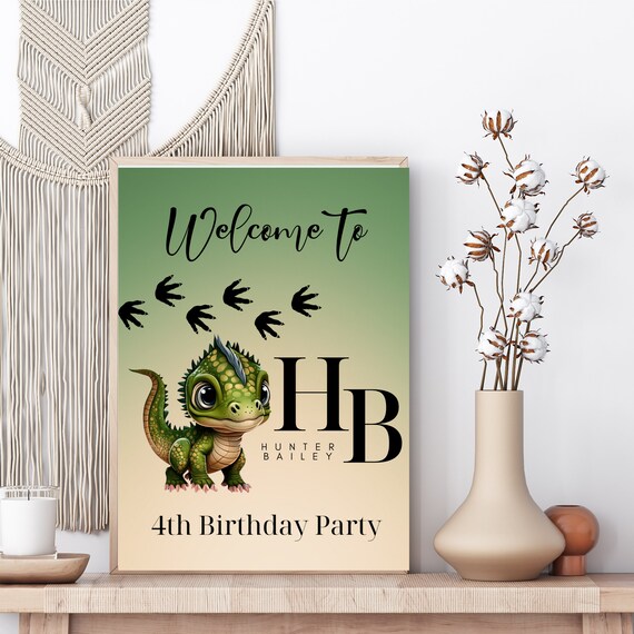 Editable Dinosaur Welcome Sign Template, Pink Dino Birthday Banner, Printable Dinosaur Birthday Party Banner Decoration, Print and Digital