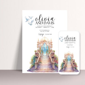 Märchen Hochzeit druckbare Einladung, Hochzeit Treppenhaus Party einladen Vorlage, Happy Ever After Einladungen, verzauberte Hochzeit lädt ein