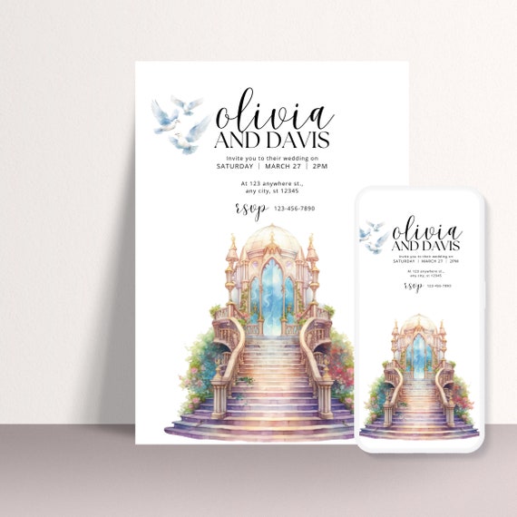 Fairytale Wedding Printable Invitation, Wedding Staircase Party Invite Template, Happily Ever After Invitations, Enchanted Wedding Invites