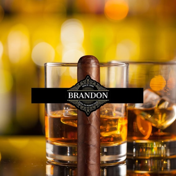 Custom Edible Cigar Band with Optional Fondant Cigar – Personalized Name & Age – Whiskey Cigar Birthday Cake Topper – Men's Birthday Party