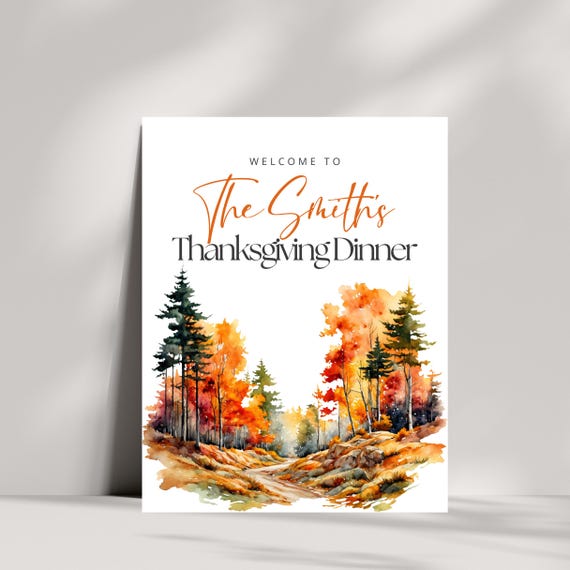 Editable Fall Thanksgiving Dinner Welcome Sign | Autumn Harvest Party Signage | Custom Thanksgiving Decor, Instant Download