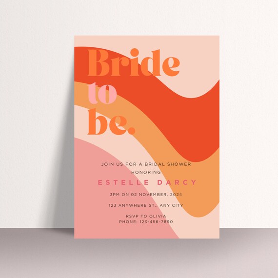 Editable Retro Bridal Shower Invitation - Groovy 70's Themed Bridal Party Invite Hippie-Chic Celebration, Funky Vibes and Retro Flair