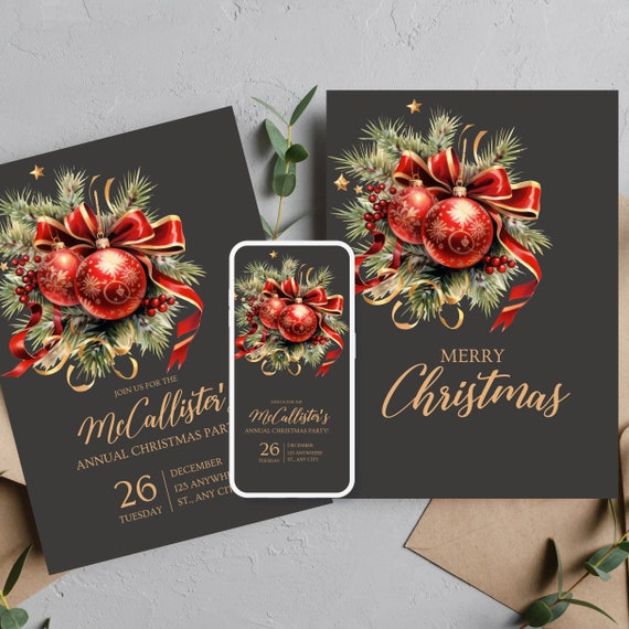 Annual Christmas Party Invitation Template, Holiday Christmas Celebration Invite, Printable Winter Xmas Invitations, Print and Digital