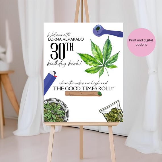 Custom Stoner Birthday Welcome Sign | Editable 420 Party Poster | Cannabis Themed Birthday Decor | High Vibes Celebration Sign
