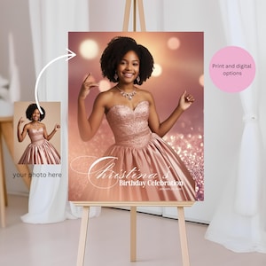Custom Photo Sweet 16 Birthday Welcome Sign | Rose Gold Party Entrance Decor | Editable Birthday Welcome Template, Sweet 16 Celebration Sign