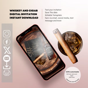 Retirement Celebration Digital Invite, Whiskey and Cigar Party, Editable & Animated, Surprise Retirement Evite Template, Instant Download