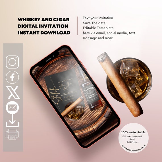 Retirement Celebration Digital Invite, Whiskey and Cigar Party, Editable & Animated, Surprise Retirement Evite Template, Instant Download