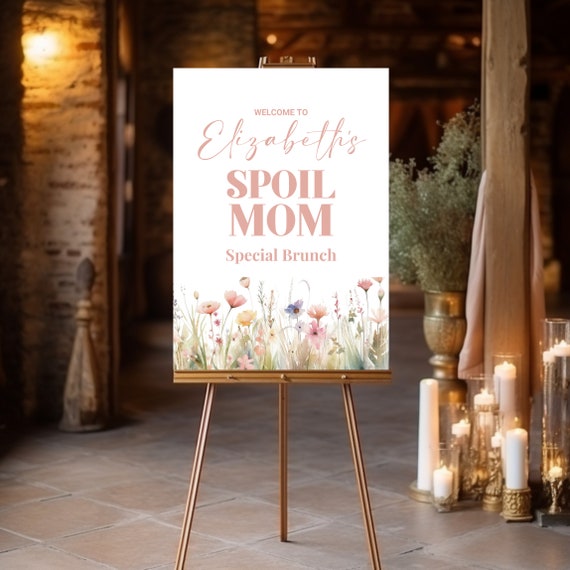 Spring Flowers Mother's Day Brunch Welcome Sign, Floral Poster Template, Editable Mom's Day Sign | Spring Party, Print, Digital Download