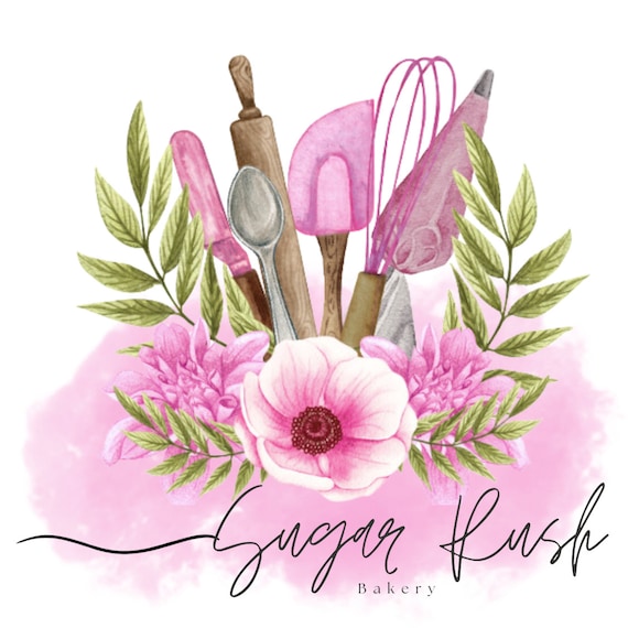 Custom Logo, Bakery Logo, Rolling Pin Logo, Mixer Logo, Baking Logo, Food Logo, Watercolor Logo, Cake Logo, Premade Logo, Instant Download