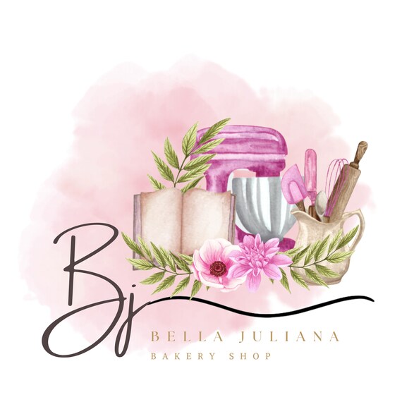 Custom Logo, Bakery Logo, Rolling Pin Logo, Mixer Logo, Baking Logo, Food Logo, Watercolor Logo, Cake Logo, Premade Logo, Instant Download