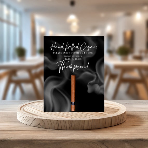 Editable Modern Cigar Bar Sign Template, Wedding Cigar Sign | Printable Cigar Lounge Sign | Custom Hand-Rolled Cigars Menu, Instant Download