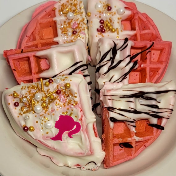 Chocolate Covered Waffles, Custom Party Dessert Pink Waffle, Handcrafted Chocolate Covered Waffles: Customized Dessert Gift