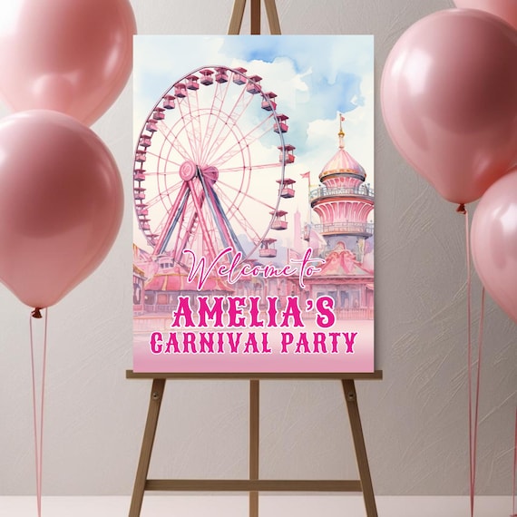 Theme Park Birthday Welcome Sign | Editable Carnival Party Sign, Amusement Park Birthday Decor, Custom Printable Poster, Party Entrance Sign