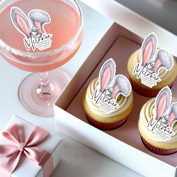 Bridal Shower Bunny Ears Drink Topper | Hopping Into Forever Cupcake Topper | Bride to Be Party | Bachelorette Drink Markers | Bunny Bridal