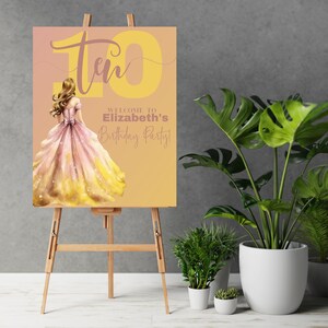 Princess Birthday Welcome Sign, Royal Party Entrance Decor, Yellow and Pink, Customizable Banner, Girl Birthday Decorations
