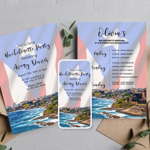 Puerto Rico Invitation Template, Editable San Juan Bachelorette Itinerary Invite, Puerto Rico Skyline, Print and Digital , #PRSJ