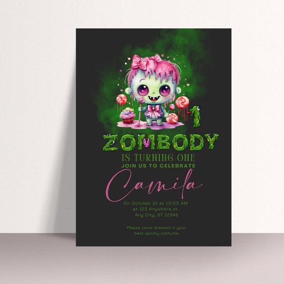 Editable Zombie Birthday Invitation | Kids Halloween Party Scary Invites | Printable Zombie Apocalypse Template, Instant Download