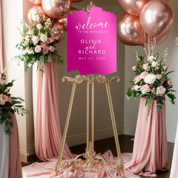 Custom Hot Pink Acrylic Wedding Welcome Sign - Personalized Bridal Sign, Modern Wedding Signage, Elegant Reception Sign, Pink Event Decor