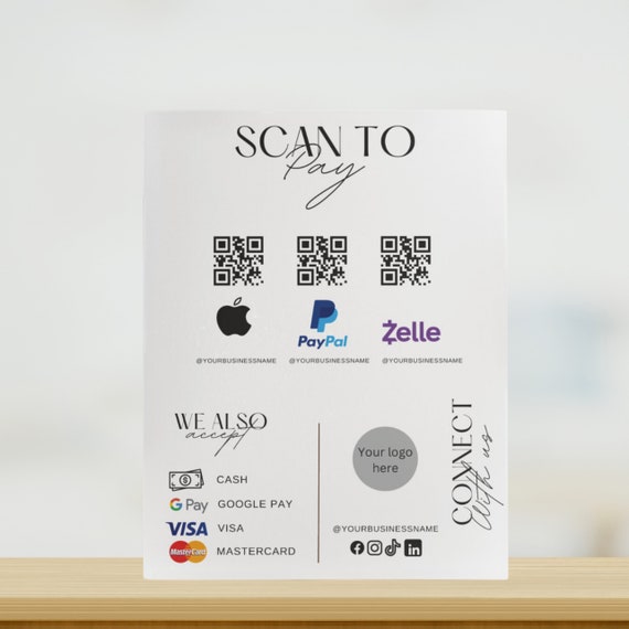 Editable Scan to Pay Sign Template, Editable Canva Template, QR Code Signs, CashApp PayPal Sign for Small Business, Venmo Payment