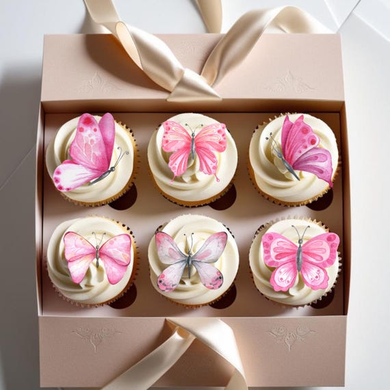 Edible Pink Butterfly Cake Topper | Fairy Cupcake Toppers | Butterfly Birthday Cake Decor, Butterfly Party Cake Toppers | Baby Shower