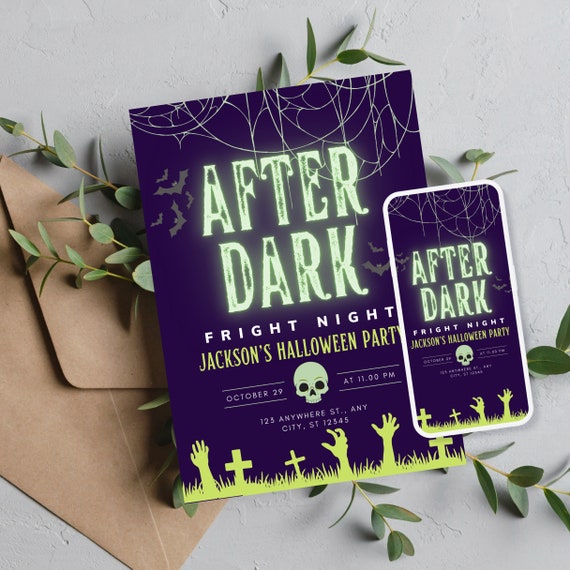 After Dark Zombie Birthday Invitation, Halloween Glow in the Dark Party Template, Scary Birthday Party Printable, Editable Spooky Invite