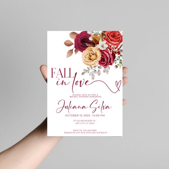 Editable Fall Bridal Shower Invitation Template | Autumn Rose Wedding Invite | Fall in Love Bridal Shower | Floral Fall Wedding