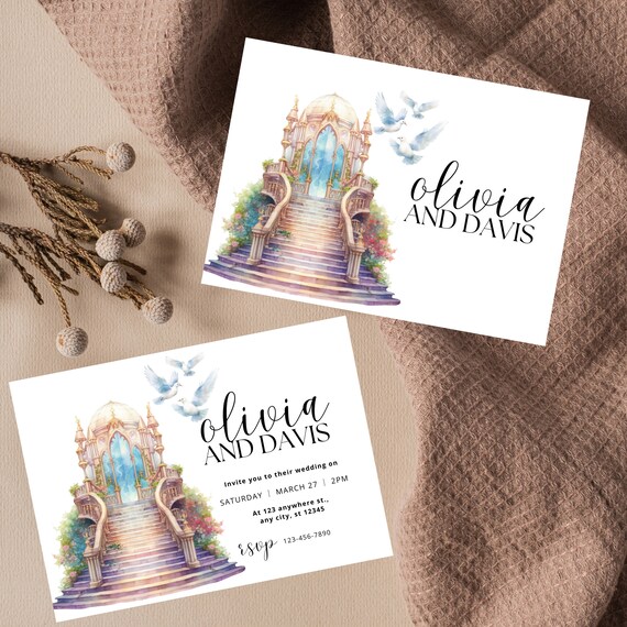 Fairytale Wedding Printable Invitation, Wedding Staircase Party Invite Template, Happily Ever After Invitations, Enchanted Wedding Invites