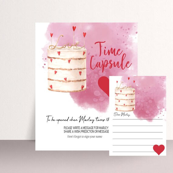 Valentine Birthday Time Capsule Sign Template, Valentines Cake Hearts Signs, Printable Bday Capsule, Print and Digital, #VAL