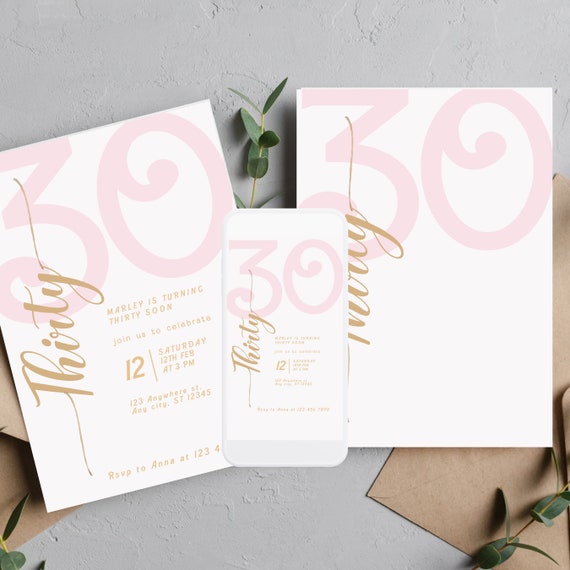 Pink Birthday Invitation Template, Editable Any Age Ladies, Birthday Invite, Printable Bday Invitations, Custom Pink and Gold Party