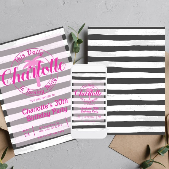 Pink Stipes Editable Birthday Party Invitation, Ladies Birthday Party Invite, Printable Editable Pink Stripes Theme Template, #BBS