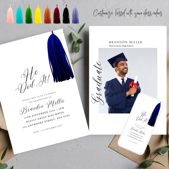 He Did It, Graduation Photo Announcement, Grad Party Template, Graduation Tassel Printable, Instant Download, #GPT