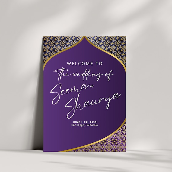Royal Indian Wedding Welcome Sign - Hindu Decor & Engagement Entrance - Editable Template for Grand Celebration, Print and Digital