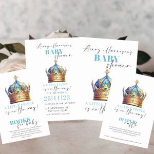 Bearbeitbare Blue Boy Babypartyeinladung Bundle Vorlage - Kleiner Prinz auf dem Weg Party Bücher für Baby - Märchen Thema - DIY Printable