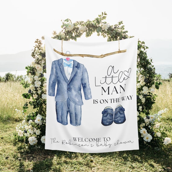Little Man On The Way Baby Shower Sign, Boy Baby Shower Printable Signs, Editable Blue Baby Shower Banner, Print and Digital, #LMBS